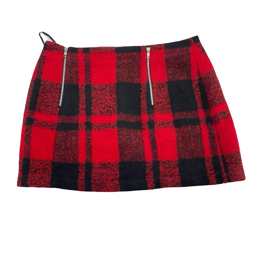 ASOS Women's Skirt Mini Plaid Red Black Wool Blend US 14